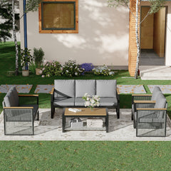 EROMMY 5 Pieces Patio Set Outdoor Furniture Sets Modern Chair Conversation Sets with Coffee Table for Yard and Bistro, Grey-Erommy