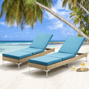 EROMMY 2PCS Patio Rattan Chaise Lounge Chair Outdoor Wicker Recliner Thickened Cushion Stepless Adjustable with Gas Cylinder (Blue)