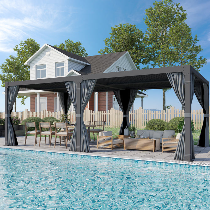 EROMMY 12x24 Adjustable Louvered Pergola with Waterproof Roof – Dark Grey-Erommy