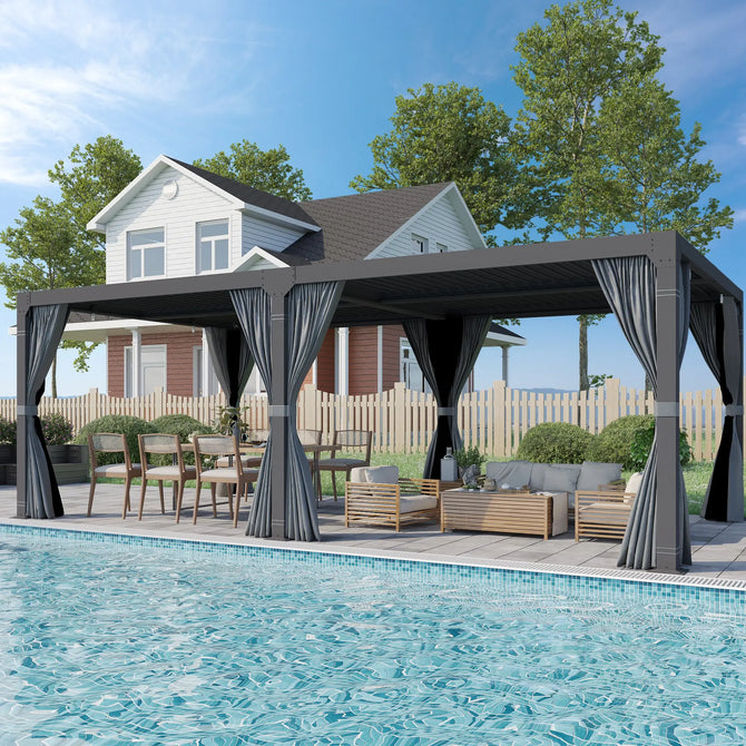 EROMMY 12x24 Adjustable Louvered Pergola with Waterproof Roof – Dark Grey-Erommy