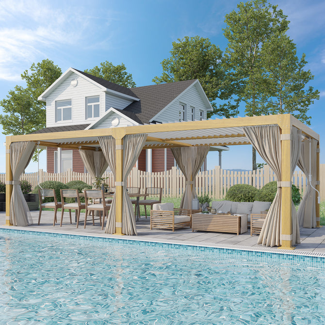 EROMMY 12x24 louvered pergola with Louvered Roof for Decks, Gardens and Backyards, Wood Grain-Erommy