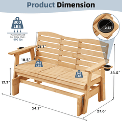 EROMMY Outdoor Glider Chair with Cup Holders, Garden and Park Chair, All-Weather Porch Glider Bench