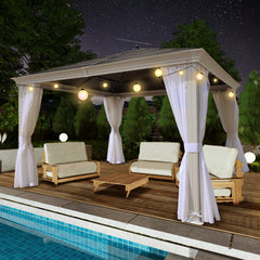 EROMMY 12' X 12' Hardtop Gazebo Outdoor Single Roof, Anti-Rust Coating Frame, Permanent Outdoor Metal Pavilion With Curtains And Netting-Erommy