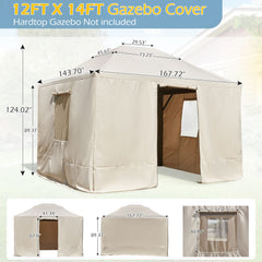 EROMMY Gazebo Cover for 12'x14' Gazebos, Beige(Gazebo not Included)-Erommy