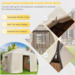 EROMMY Gazebo Cover for 12'x14' Gazebos, Beige(Gazebo not Included)-Erommy