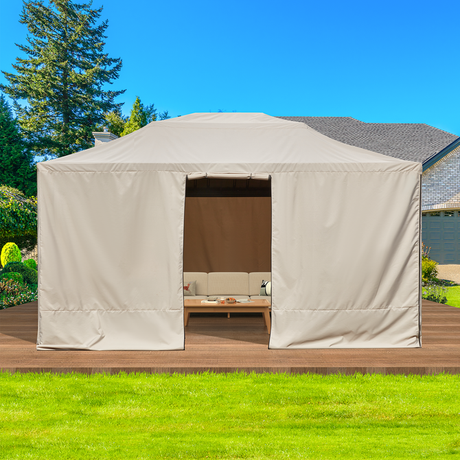 EROMMY Gazebo Cover for 12'x14' Gazebos, Beige(Gazebo not Included)-Erommy