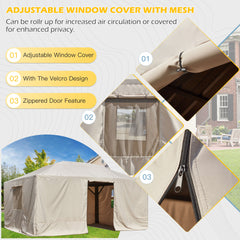 EROMMY Gazebo Cover for 12'x16' Gazebos, Beige(Gazebo not Included)