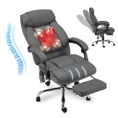 Erommy Executive Heat and Massage Reclining Leather Ergonomic Office Chair Gray-Erommy