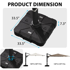 EROMMY 35.5" Patio Square Umbrella Base with Wheels, Heavy Duty Stand for Large Offset & Cantilever Umbrellas, Holds Up to 440 lbs with Water, Perfect for Outdoor Use