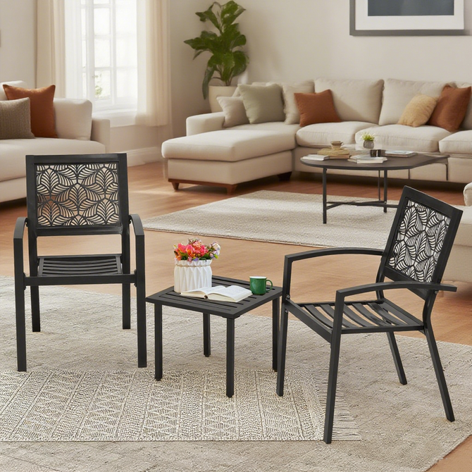 EROMMY 3-Piece Outdoor Bistro Set ¨C Metal Chairs & Table, Black-Erommy