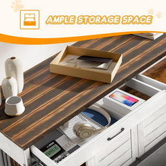 EROMMY 72" Wood Dog Crate Furniture Indoor with Divider, Dog Crate End Table with 2 Drawers for Large Breeds, White-Erommy