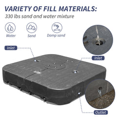 EROMMY 35.5" Patio Square Umbrella Base with Wheels, Heavy Duty Stand for Large Offset & Cantilever Umbrellas, Holds Up to 440 lbs with Water, Perfect for Outdoor Use