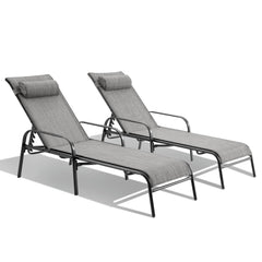 EROMMY Patio Chaise Lounges, Set of 2 Outdoor Lounge Chairs with Adjustable Backrest, All-Weather Textiline Recliner Chairs