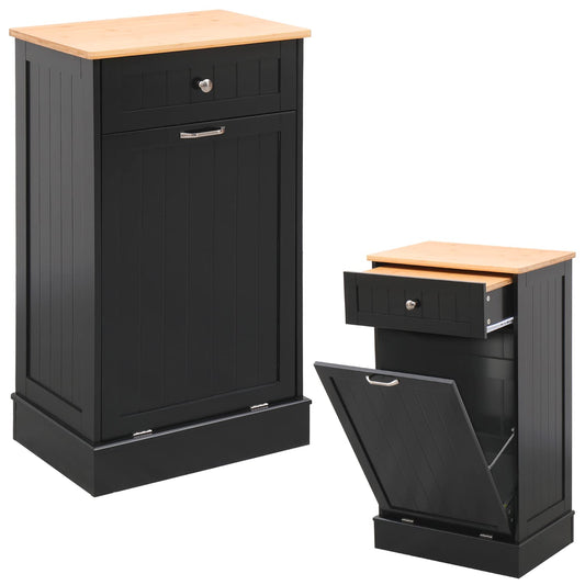 EROMMY Tilt Out Trash Cabinet, Recycling Hideaway Garbage Can Holder with Drawer and Removable Bamboo Cutting Board, Black