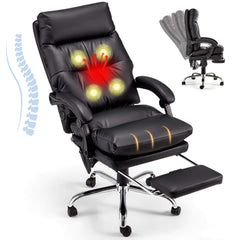 Erommy Reclining Executive Office Chair with Heat and Massage and USB Port, Comfortable Computer Desk Chair with Footrest (PU Leather Black)-Erommy