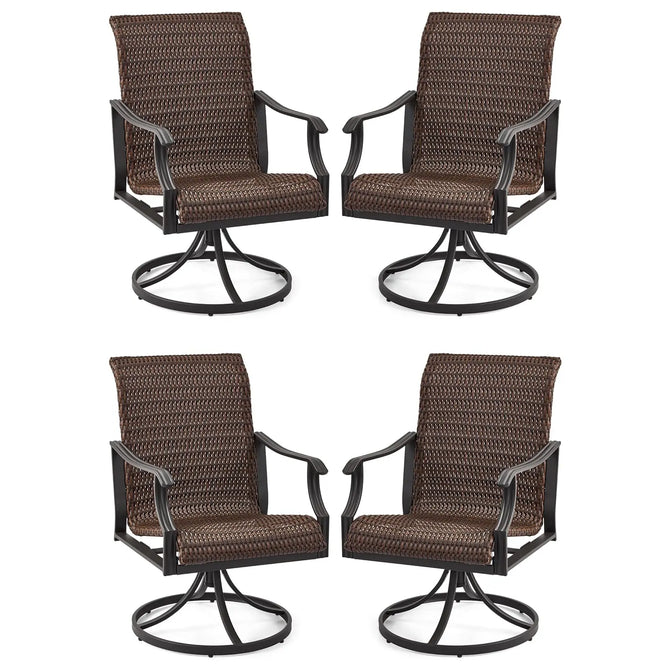EROMMY Patio Wicker Swivel Chair Set of 4, Heavy Duty Outdoor Dining Chair with 23.5'' High Back, Extra-Large Water-Fall Seat, Gentle Rocker