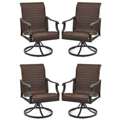 EROMMY Patio Wicker Swivel Chair Set of 4, Heavy Duty Outdoor Dining Chair with 23.5'' High Back, Extra-Large Water-Fall Seat, Gentle Rocker