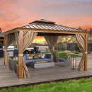 EROMMY 12' x 12' Hardtop Gazebo Faux Wood Grain Metal Ganopy with Aluminum Frame, Galvanized Steel Double Roof