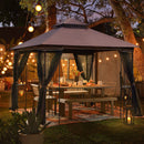 EROMMY Outdoor Gazebo 10'x10', Heavy Duty Canopy Tent with Soft Double Roofs & Metal Corner Frame Shelves, Party Tent Shelter with Mosquito Netting for Patio, Deck, Backyard, Brown