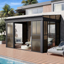 EROMMY 8x12 Lean-to Sunroom Gazebo, Enclosed Patio Shelter with Sliding Doors, Polycarbonate Roof and Brown-Tinted Panels, Aluminum Frame for Backyard
