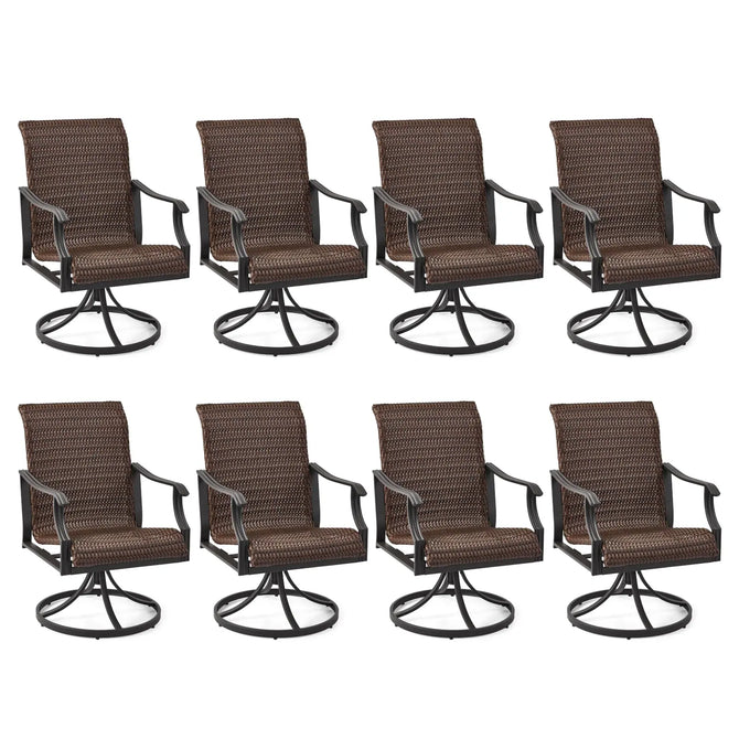 EROMMY Patio Wicker Swivel Chair Set of 8, Heavy Duty Outdoor Dining Chair with 23.5'' High Back, Extra-Large Water-Fall Seat, Gentle Rocker