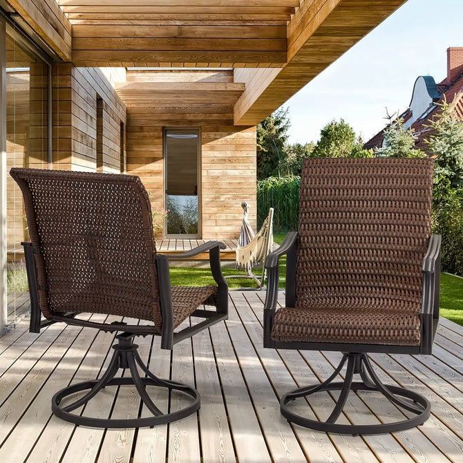 EROMMY Patio Wicker Swivel Chair Set of 2, Heavy Duty Outdoor Dining Chair with 23.5'' High Back, Extra-Large Water-Fall Seat, Gentle Rocker-Erommy