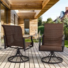 EROMMY Patio Wicker Swivel Chair Set of 2, Heavy Duty Outdoor Dining Chair with 23.5'' High Back, Extra-Large Water-Fall Seat, Gentle Rocker-Erommy