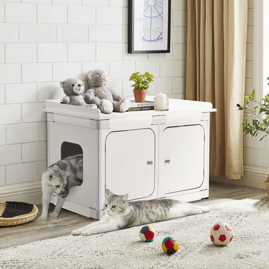 EROMMY Modern Cat Litter Box Enclosure, Hidden Litter Box, Indoor Decorative Cat House, White