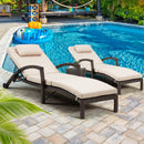 EROMMY Patio Lounge Chair Outdoor Set of 2, Wicker Tanning Chairs with Wheels, Headpillow, Ergonomic Arms & Cushion for Poolside Beach (Khaki) (Restock in mid-Feb)-Erommy
