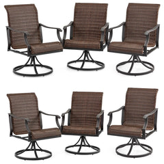 EROMMY Patio Wicker Swivel Chair Set of 6, Heavy Duty Outdoor Dining Chair with 23.5'' High Back, Extra-Large Water-Fall Seat, Gentle Rocker