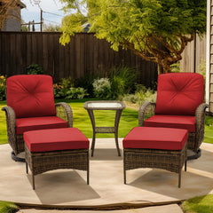 EROMMY 5-Piece Outdoor Swivel Rocker Set with Cushions & Glass Table, Wine Red-Erommy