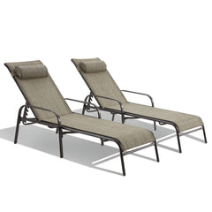 EROMMY Set of 2 Chaise Lounges Patio, Outdoor Lounge Chairs with Adjustable Backrest, All-Weather Textiline
