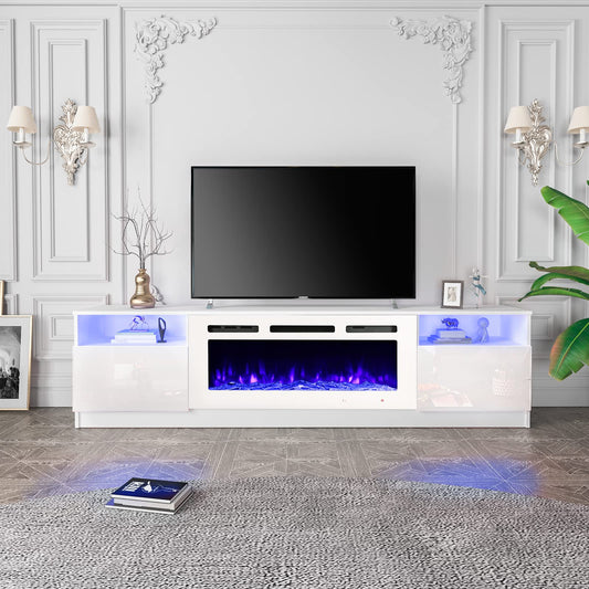 EROMMY 80'' Fireplace TV Stand with 40'' Electric Fireplace, TV Console for TVs up to 90'' for Living Room, White