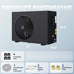 EROMMY 35000BTU DC Inverter Pool Heat Pump, Smart WiFi, Heating & Cooling, for Pools up to 10,000 Gallons, Up to 9.8 COP, 220V