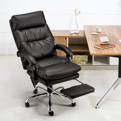 Erommy Reclining Executive Office Chair with Heat and Massage and USB Port, Comfortable Computer Desk Chair with Footrest (PU Leather Black)-Erommy