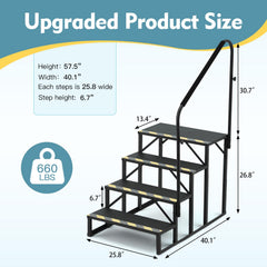 EROMMY 4-Step RV Steps with Dual Handrails, 660 LBS Heavy-Duty RV Stairs with Armrest Covers, Anti-Slip Hot Tub and Mobile Home Steps with Non-Skid Tapes