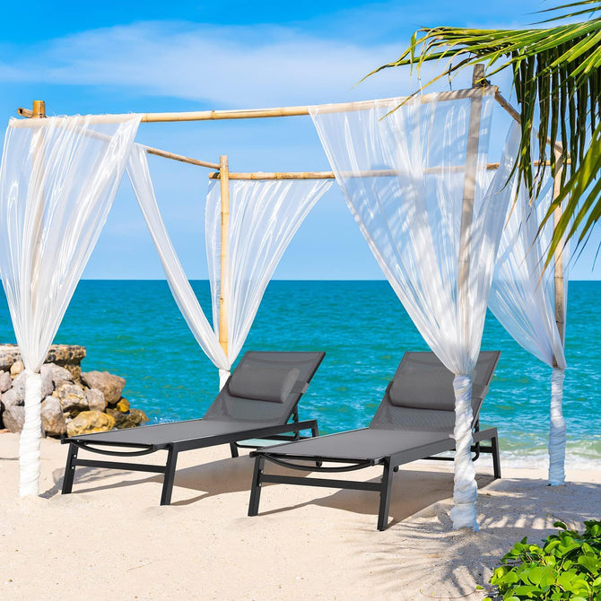 EROMMY Outdoor Chaise Lounge Set of 2, Patio Lounge Chair with Wheels and 5-Position Adjustable Backrest, Aluminum Recliner-Erommy