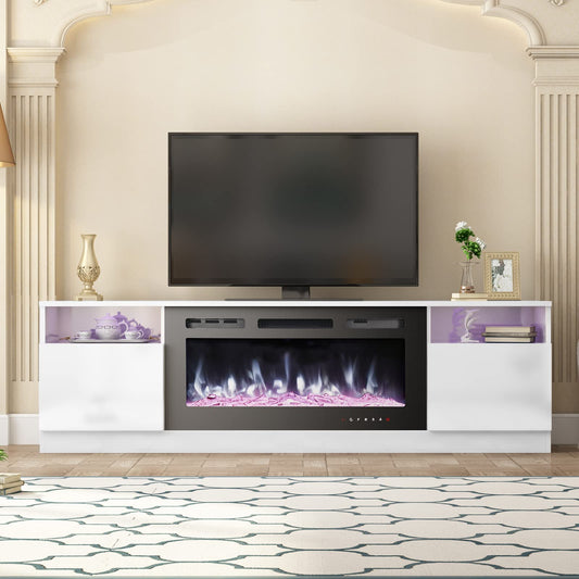 EROMMY 70'' Fireplace TV Stand with 36'' Electric Fireplace, TV Console for TVs up to 80'' for Living Room, White