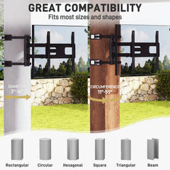 EROMMY Outdoor Gazebo TV Mount No Drill for Post, Full Motion Pergola TV Mount, Adjustable Weatherproof TV Bracket, Fits 27-65 Inch TVs, Holds 77 lbs
