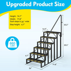 EROMMY 6-Step RV Steps with Handrail, 660LBS Capacity, Metal Mobile Home Stairs with Armrest, Anti-Slip Hot Tub & Camper Steps, Non-Skid Treads