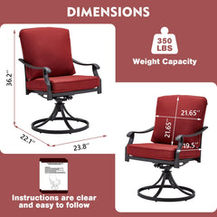 EROMMY Patio Swivel Chair Set of 2, Heavy Duty Outdoor Dining Chairs with Thickened Cushions, Metal Patio Chairs Gentle Rocker for Outside, Red-Erommy