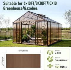 EROMMY 6 Pack 5'x2' Polycarbonate Greenhouse Panels, 0.24" Twin-Wall Sheets, UV Resistant & Weatherproof Clear Roofing for Greenhouse,Gazebo Roofing and Outdoor Projects