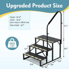 EROMMY 3-Step RV Steps with Handrail, 660 LBS Metal RV Stairs with Armrest Cover, Anti-Slip Hot Tub Steps, Mobile Home Steps with Non-Skid Tapes