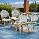 EROMMY Outdoor French Bistro Chair Set of 4, Wicker Patio Dining Chairs with Print Finish, Black&White