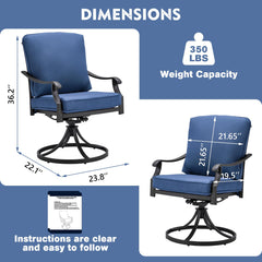 EROMMY Patio Swivel Chair Set of 2, Heavy Duty Outdoor Dining Chairs with Thickened Cushions, Metal Patio Chairs Gentle Rocker for Outside, Blue-Erommy