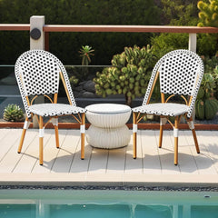 EROMMY Outdoor French Bistro Chair Set of 2, Wicker Patio Dining Chairs with Print Finish, Black&White
