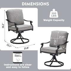 EROMMY Patio Swivel Chair Set of 2, Heavy Duty Outdoor Dining Chairs with Thickened Cushions, Metal Patio Chairs Gentle Rocker for Outside, Grey-Erommy