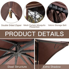 EROMMY Outdoor Gazebo 10'x10', Heavy Duty Canopy Tent with Soft Double Roofs & Metal Corner Frame Shelves, Party Tent Shelter with Mosquito Netting for Patio, Deck, Backyard, Brown
