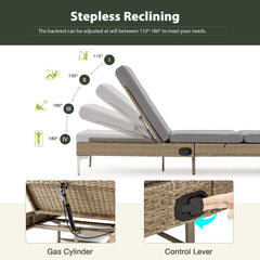 EROMMY 2PCS Patio Rattan Chaise Lounge Chair, Outdoor Wicker Recliner, Gray