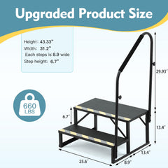 EROMMY 2-Step RV Stairs with Handrail, 660 LBS Metal Steps with Armrest Cover, Anti-Slip Hot Tub & Mobile Home Steps with Non-Skid Tape
